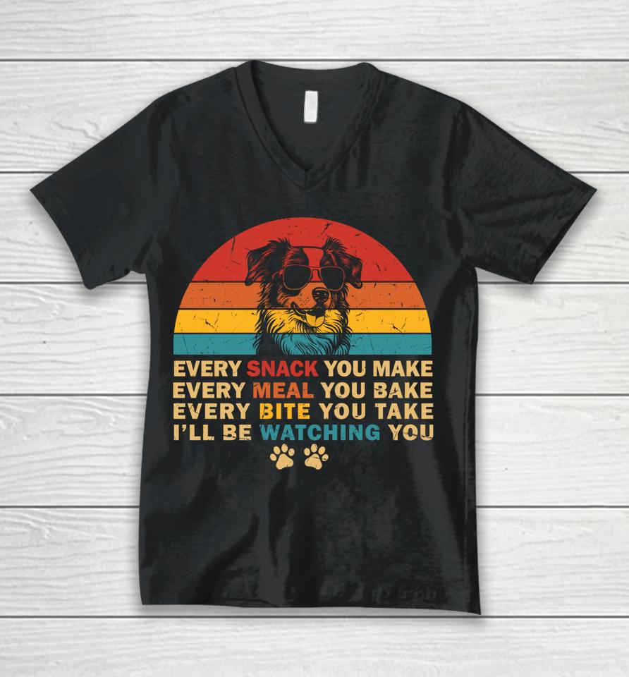 Retro Every Snack You Make Funny Mini Aussie Dog Lover Owner Unisex V-Neck T-Shirt