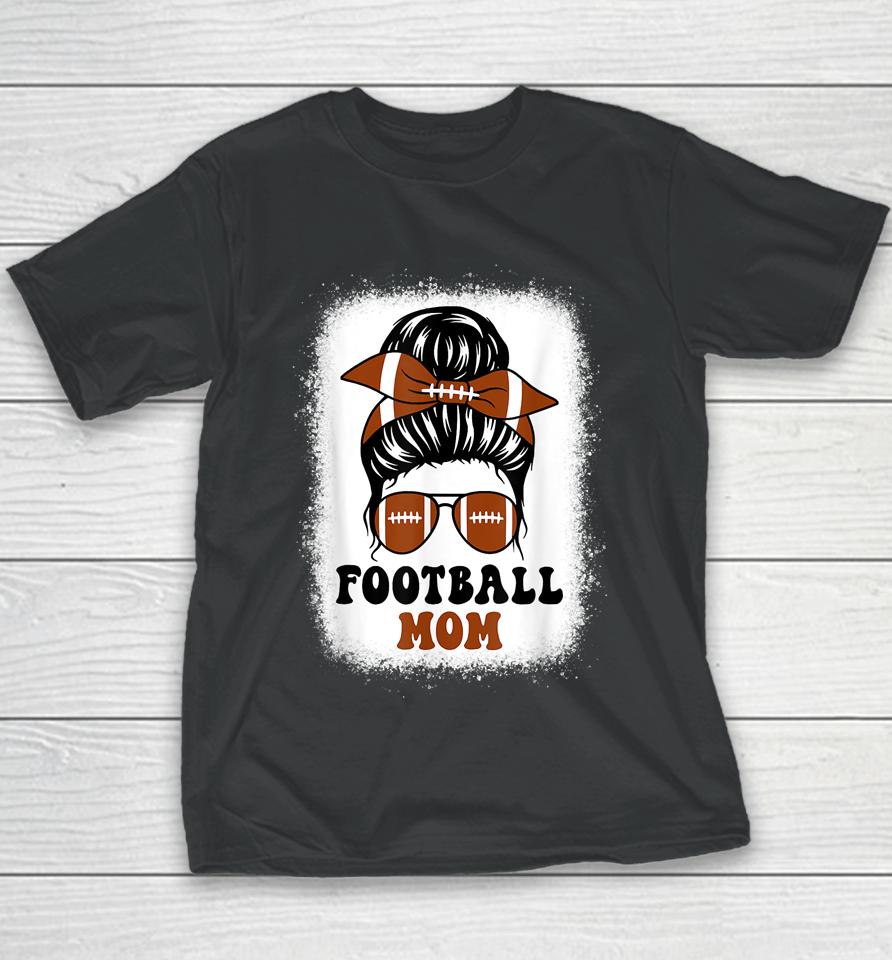 Retro Fantasy Football Mom Life Game Day Bleached Messy Bun Youth T-Shirt
