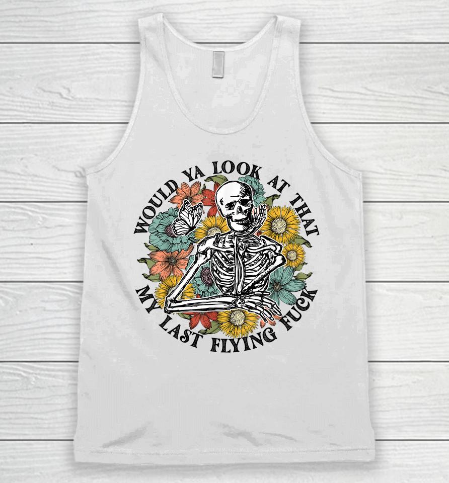Retro Flower Skeleton Would Ya Look At That Funny Halloween Unisex Tank Top