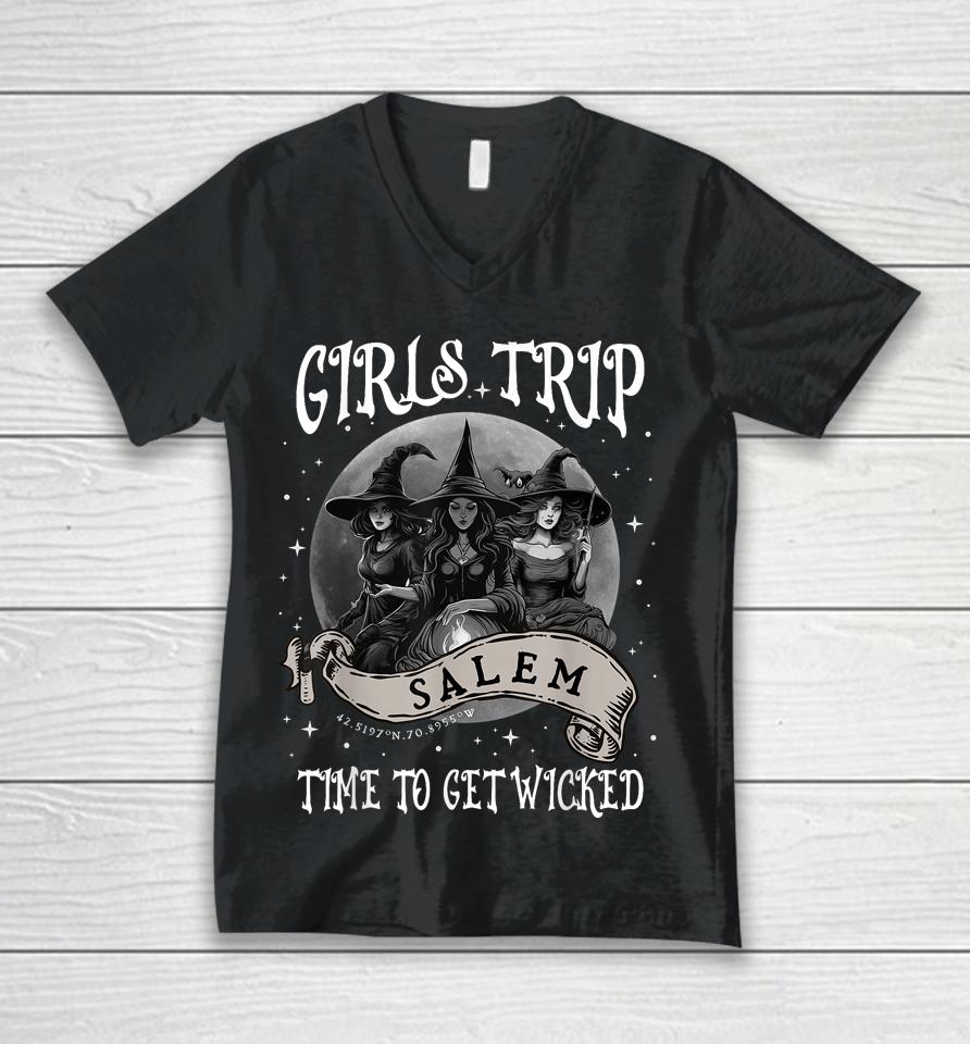 Retro Girls Trip Salem 1692 They Missed One Witch Halloween Unisex V-Neck T-Shirt