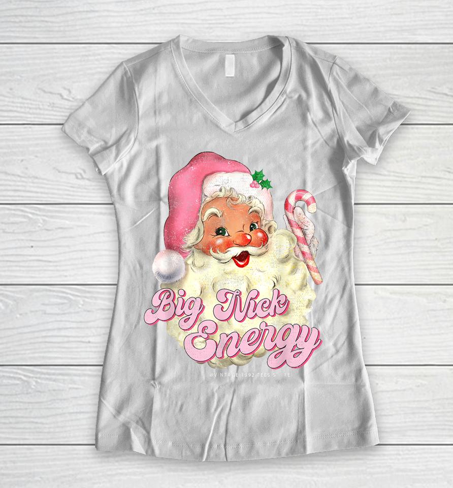 Retro Groovy Big Nick Santa Energy Pink Santa Christmas Xmas Women V-Neck T-Shirt