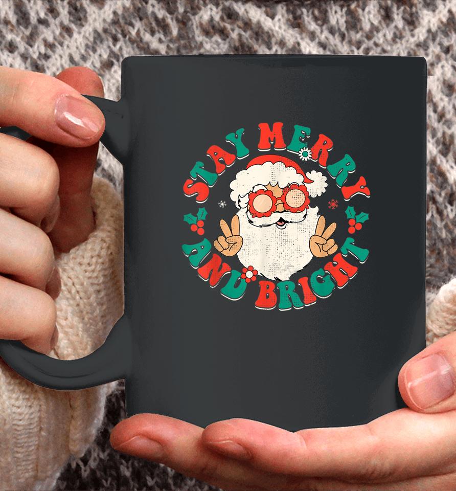Retro Groovy Christmas Merry Stay Bright Hippie Santa Peace Coffee Mug
