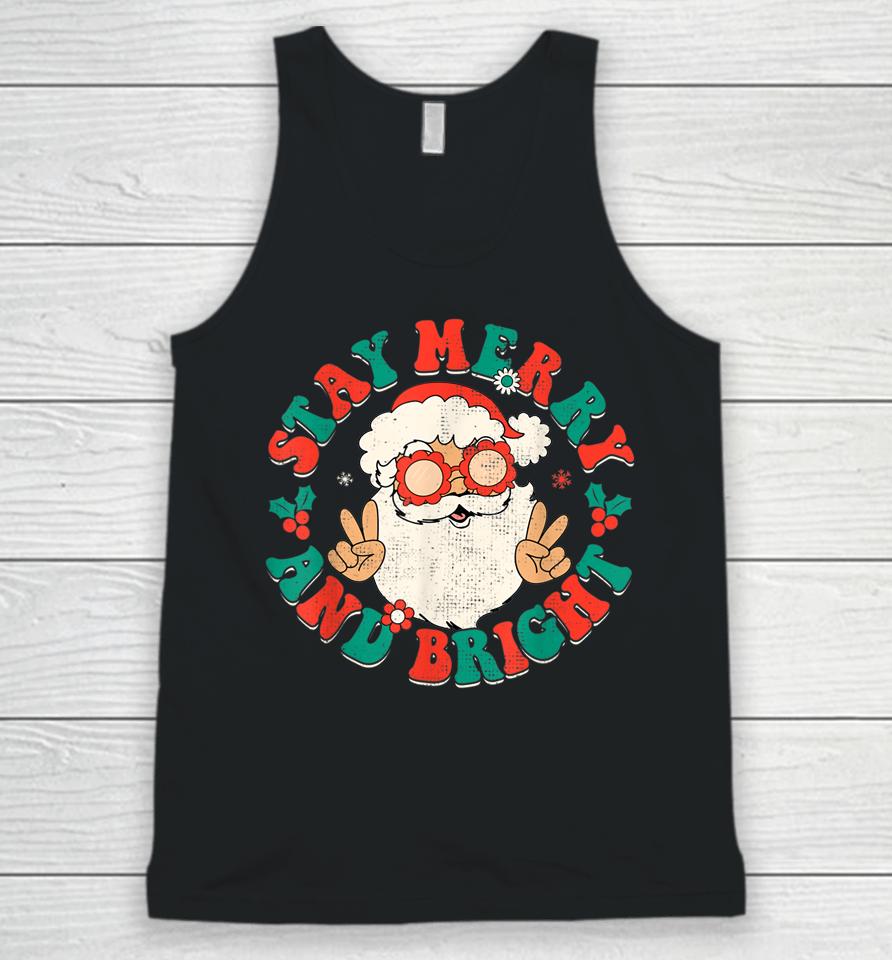 Retro Groovy Christmas Merry Stay Bright Hippie Santa Peace Unisex Tank Top