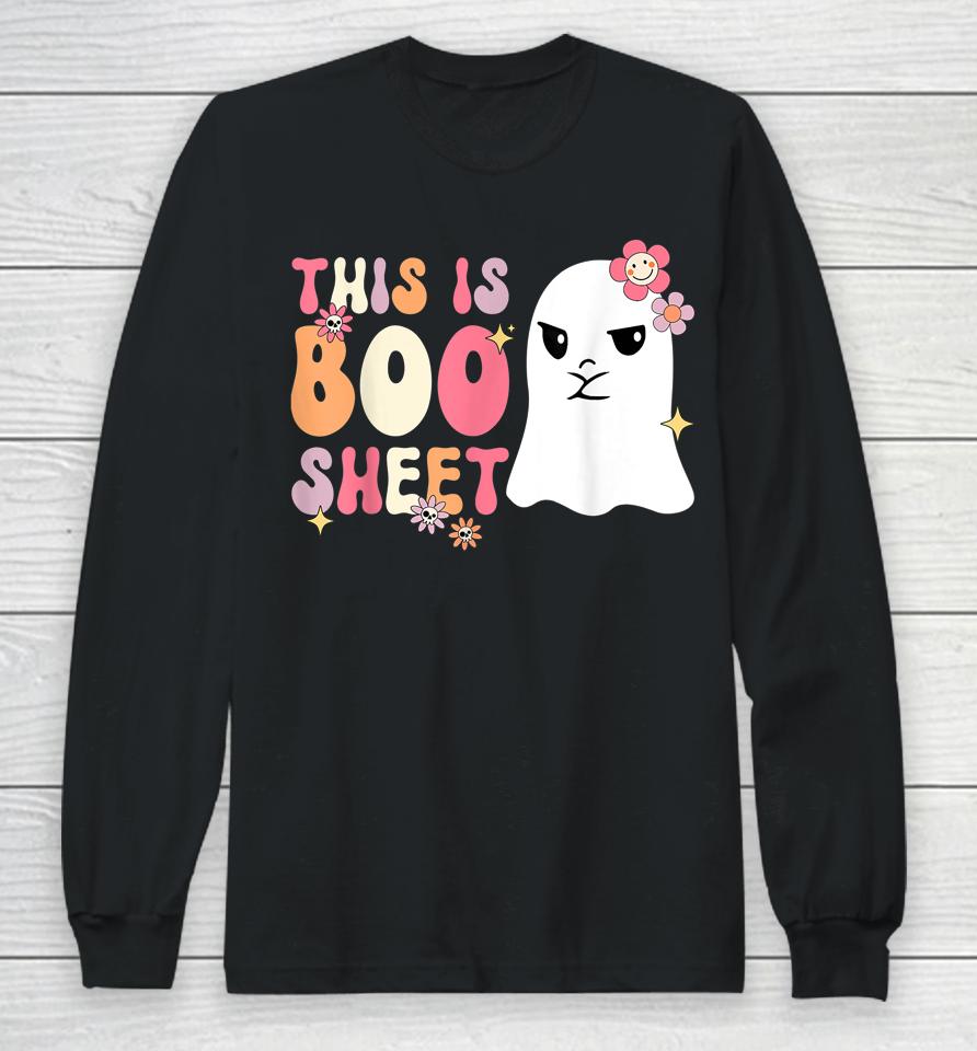 Retro Groovy Cute Ghost Spooky Halloween This Is Boo Sheet Long Sleeve T-Shirt