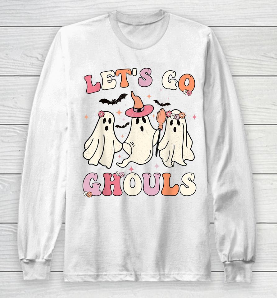 Retro Groovy Let's Go Ghouls Halloween Ghost Long Sleeve T-Shirt