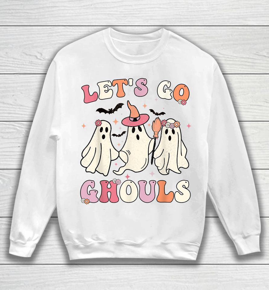 Retro Groovy Let's Go Ghouls Halloween Ghost Sweatshirt