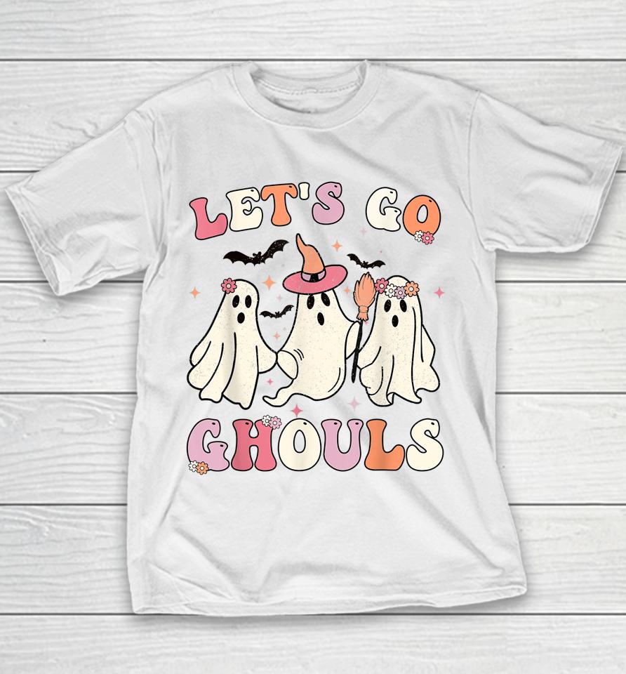 Retro Groovy Let's Go Ghouls Halloween Ghost Youth T-Shirt