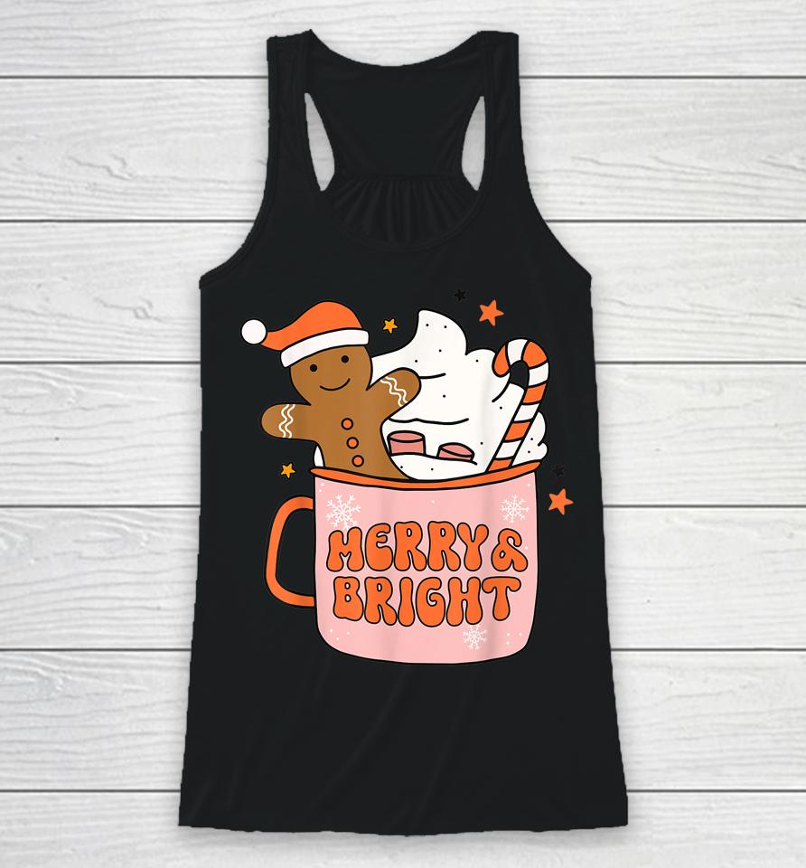 Retro Groovy Merry &Amp; Bright Gingerbread Christmas Cute Santa Racerback Tank