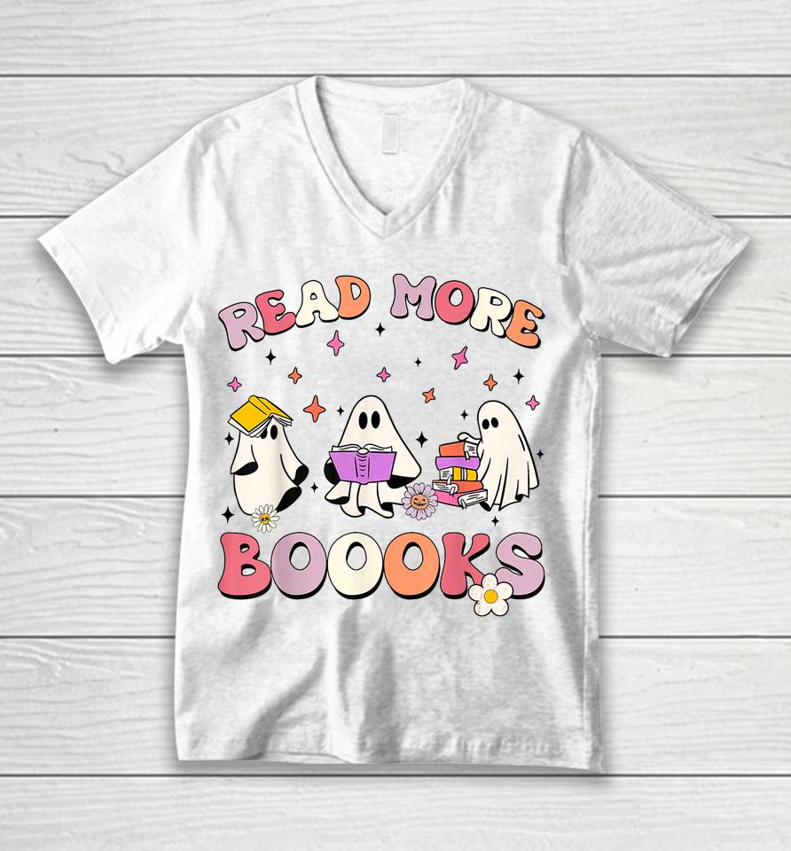 Retro Groovy Read More Books Ghost Boo Ghoul Funny Halloween Unisex V-Neck T-Shirt