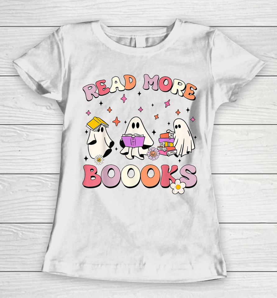 Retro Groovy Read More Books Ghost Boo Ghoul Funny Halloween Women T-Shirt
