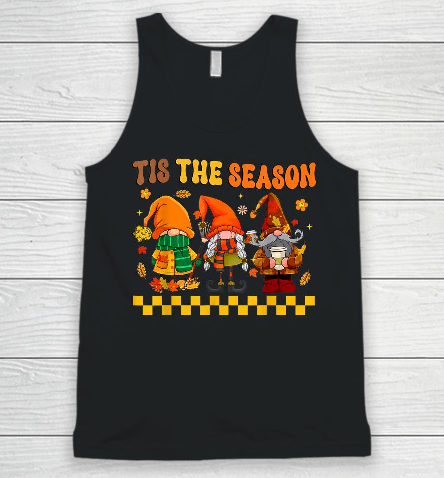 Retro Groovy Tis The Season Fall Gnomes Hippie Thanksgiving Unisex Tank Top