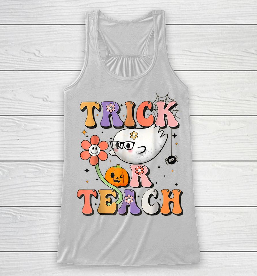 Retro Groovy Trick Or Teach Teacher Halloween Costume Racerback Tank