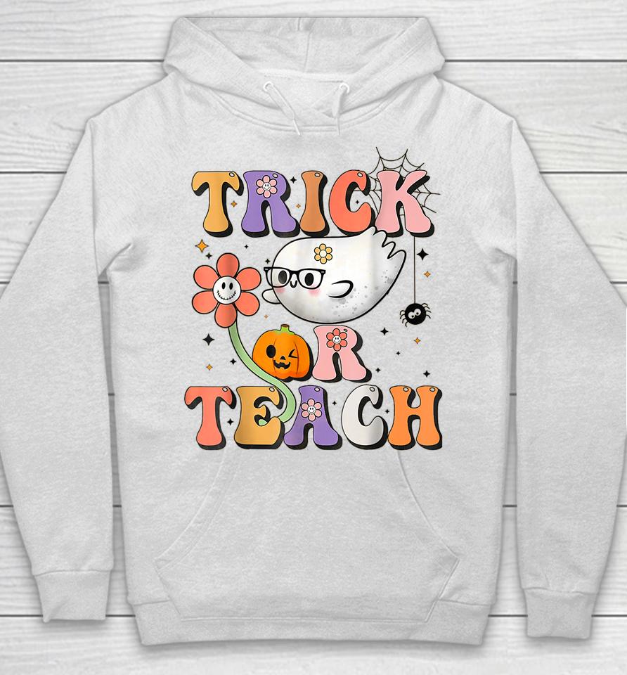 Retro Groovy Trick Or Teach Teacher Halloween Costume Hoodie