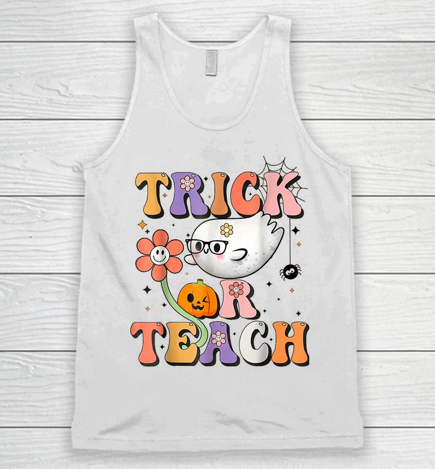 Retro Groovy Trick Or Teach Teacher Halloween Costume Unisex Tank Top