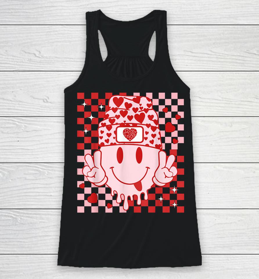 Retro Groovy Valentines Day Hippie Heart Funny Matching Racerback Tank