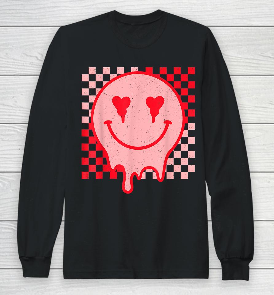 Retro Groovy Valentines Day Hippie Heart Funny Matching Long Sleeve T-Shirt