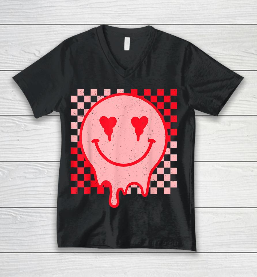 Retro Groovy Valentines Day Hippie Heart Funny Matching Unisex V-Neck T-Shirt