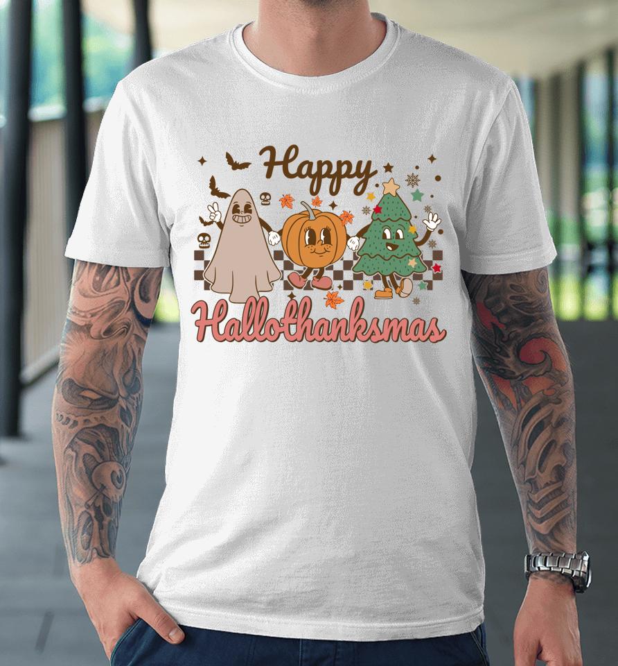 Retro Hallothanksmas Halloween Thanksgiving Christmas Premium T-Shirt