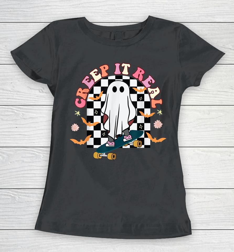 Retro Halloween Creep It Real Vintage Ghost Halloween Party Women T-Shirt
