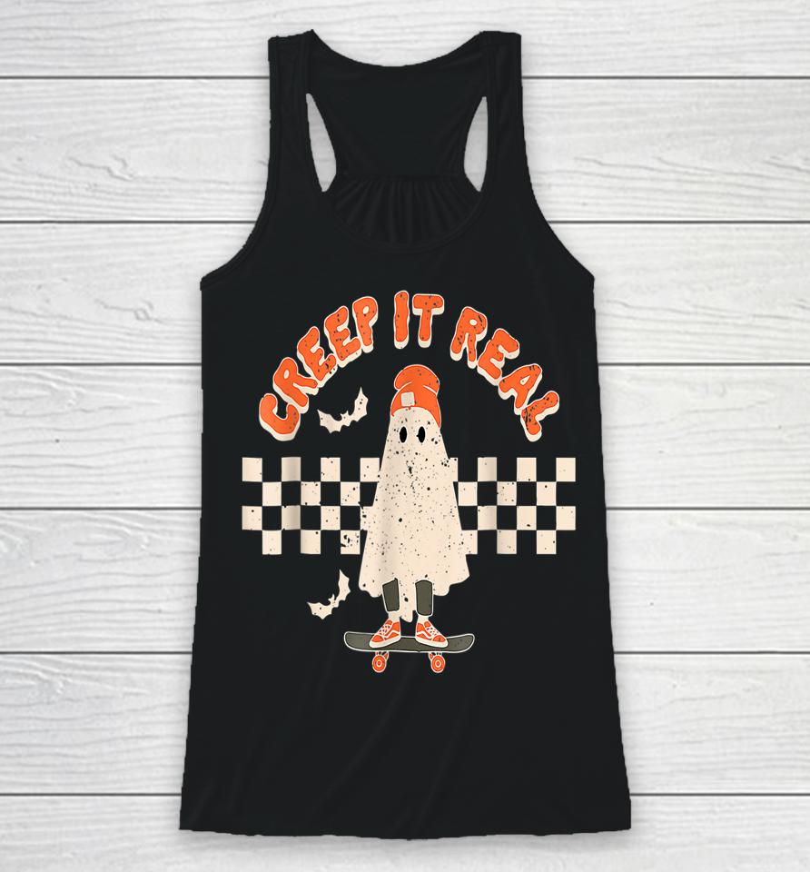Retro Halloween Creep It Real Vintage Ghost Halloween Racerback Tank