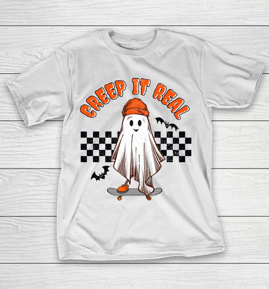 Retro Halloween Creep It Real Vintage Ghost Halloween Skater T-Shirt
