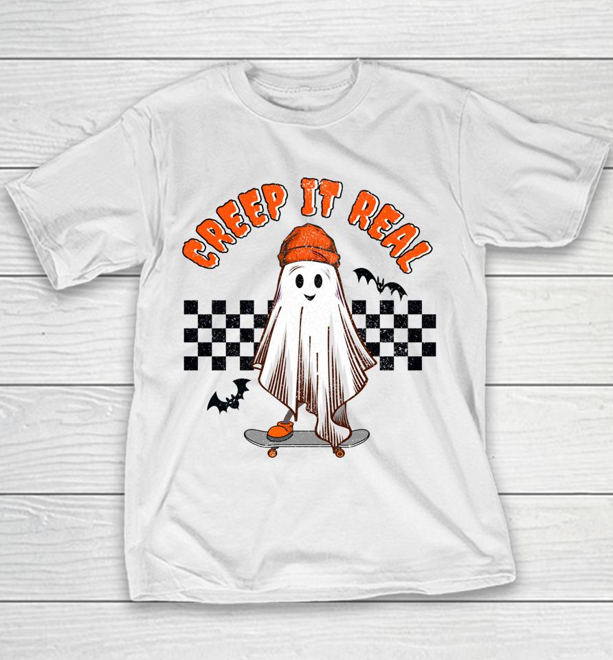 Retro Halloween Creep It Real Vintage Ghost Halloween Skater Youth T-Shirt