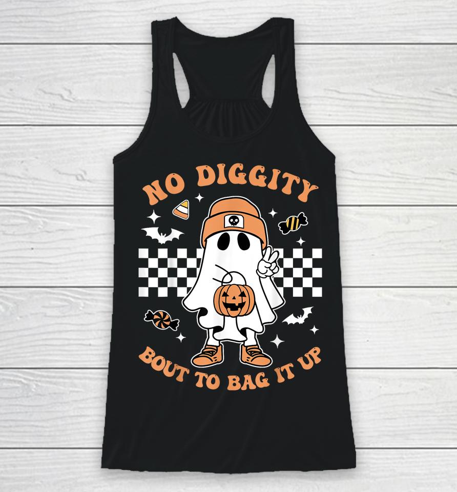 Retro Halloween Kids No Diggity Bout To Bag It Up Ghost Racerback Tank