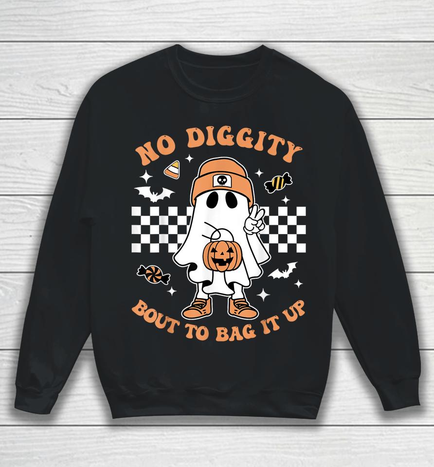 Retro Halloween Kids No Diggity Bout To Bag It Up Ghost Sweatshirt
