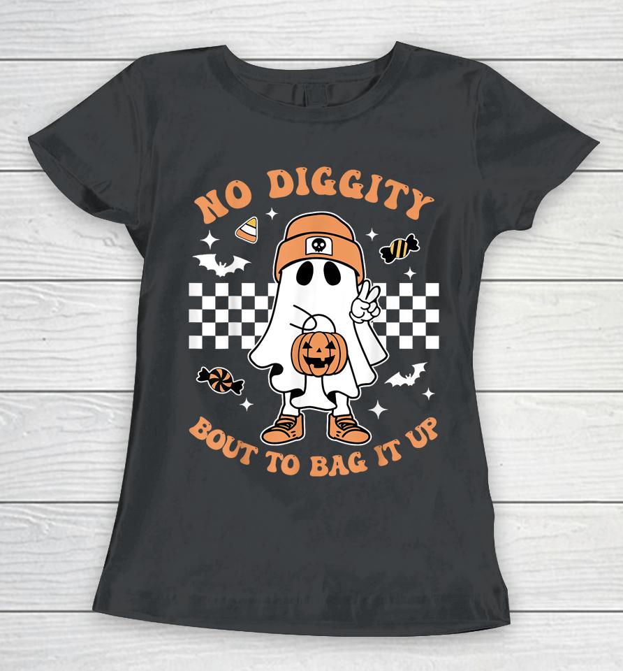 Retro Halloween Kids No Diggity Bout To Bag It Up Ghost Women T-Shirt