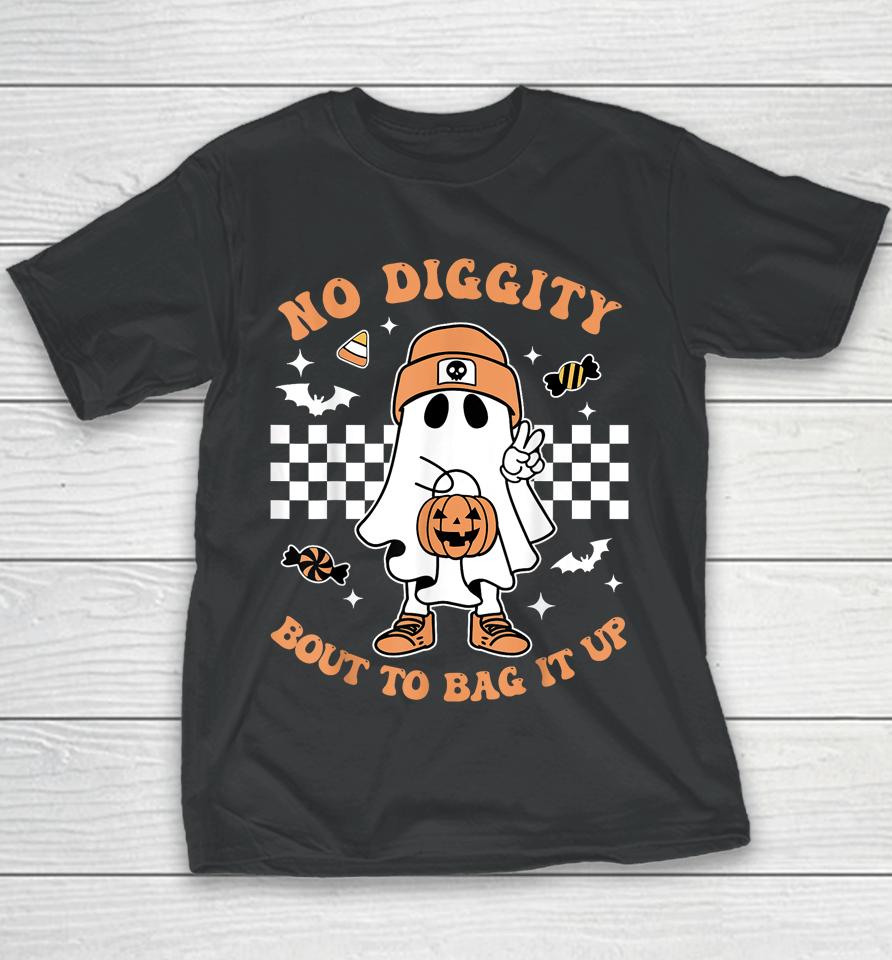 Retro Halloween Kids No Diggity Bout To Bag It Up Ghost Youth T-Shirt
