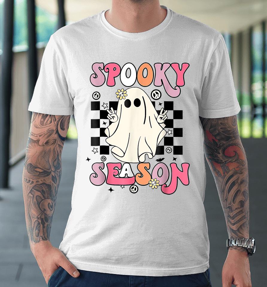 Retro Hippie Halloween Cute Ghost Spooky Season Funny Gifts Premium T-Shirt