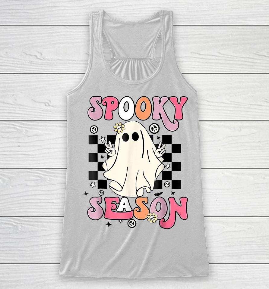 Retro Hippie Halloween Cute Ghost Spooky Season Funny Gifts Racerback Tank