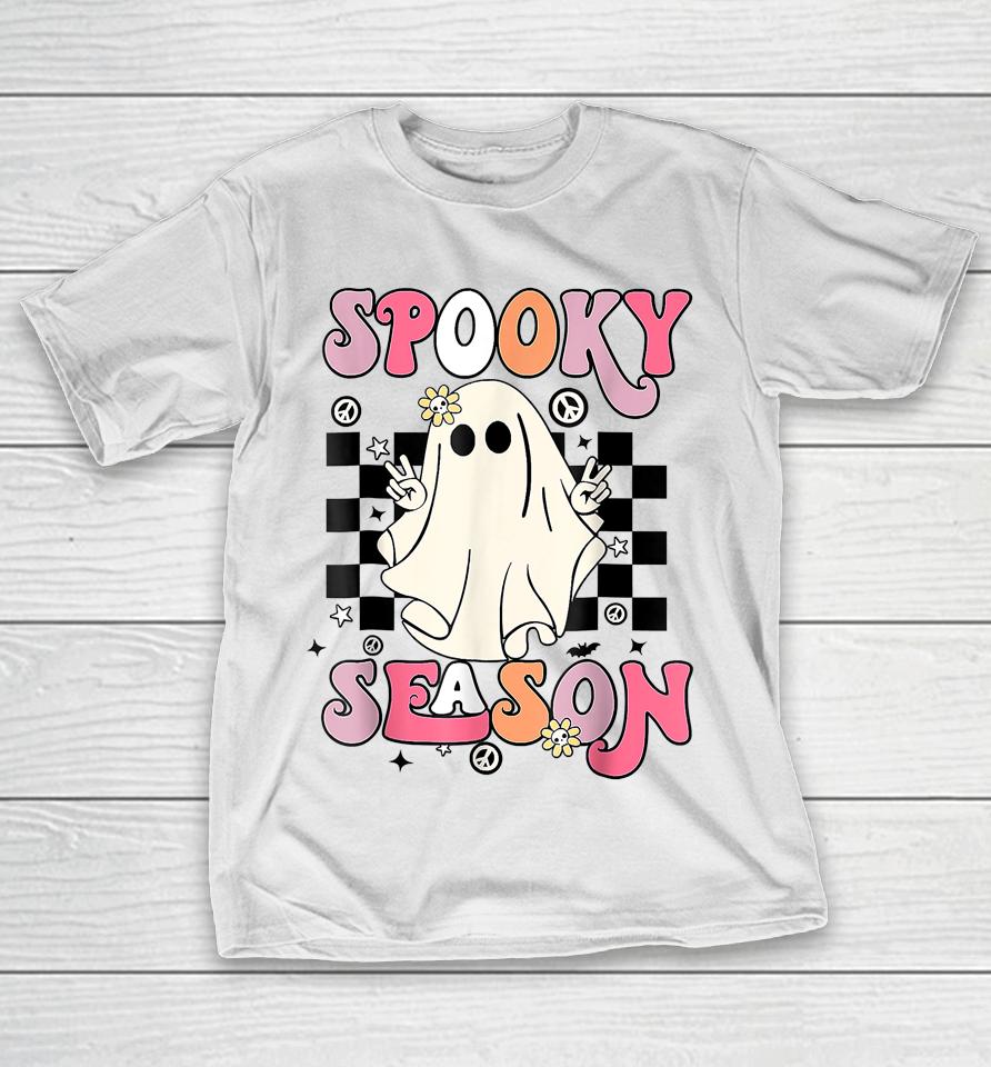 Retro Hippie Halloween Cute Ghost Spooky Season Funny Gifts T-Shirt