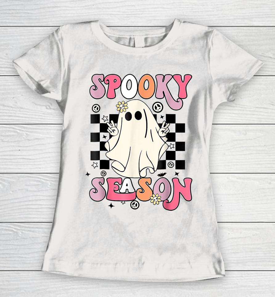 Retro Hippie Halloween Cute Ghost Spooky Season Funny Gifts Women T-Shirt