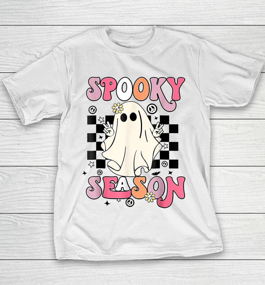 Retro Hippie Halloween Cute Ghost Spooky Season Funny Gifts Youth T-Shirt