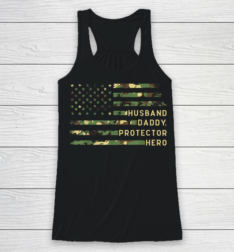 Retro Husband Daddy Protector Hero Fathers Day For Dad Racerback Tank