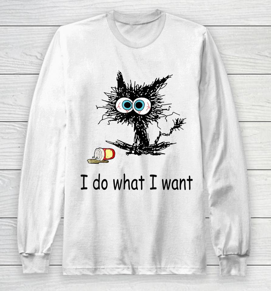 Retro I Do What I Want Cat Funny Cat Lover Spilled Coffee Long Sleeve T-Shirt