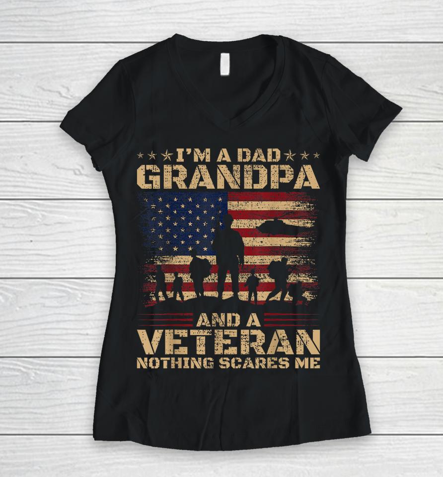 Retro I'm A Dad Grandpa And Veteran Fathers Day Grandpa Papa Women V-Neck T-Shirt