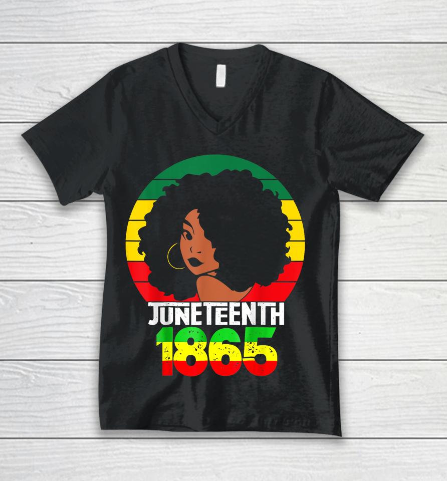 Retro Juneteenth Day 1865 Afro Melanin Black Women Men Kids Unisex V-Neck T-Shirt