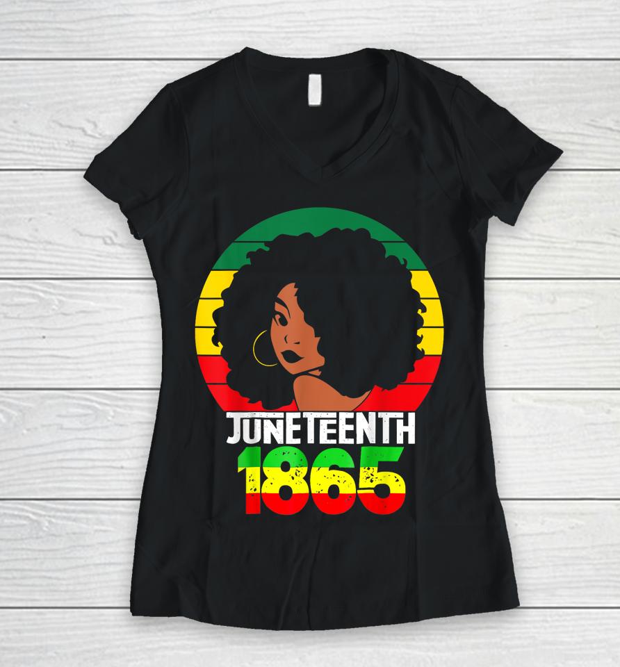 Retro Juneteenth Day 1865 Afro Melanin Black Women Women V-Neck T-Shirt