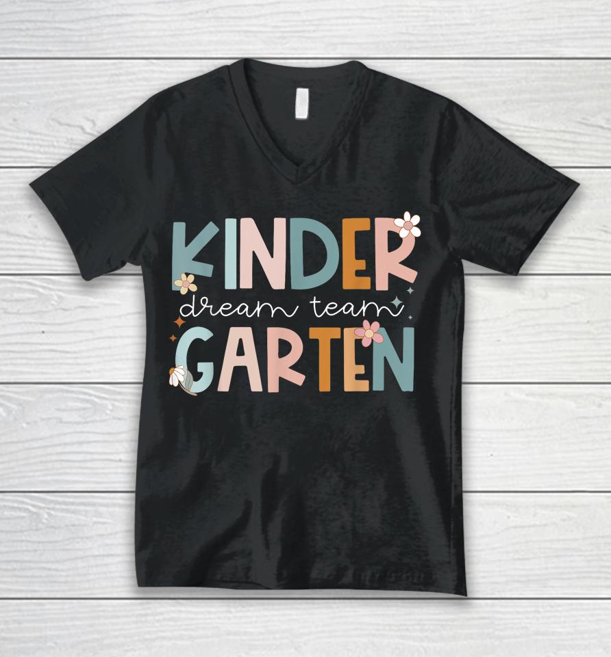 Retro Kindergarten Dream Team Groovy Teacher Back To School Unisex V-Neck T-Shirt