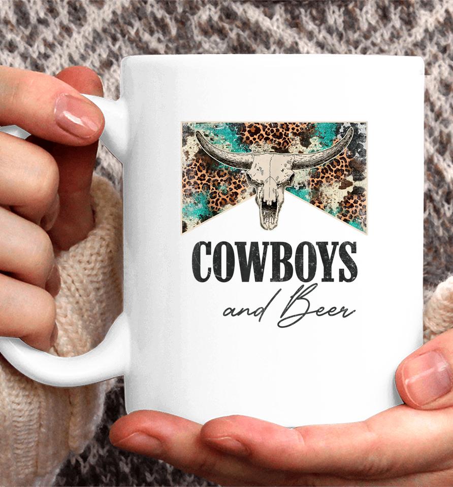 Retro Leopard Western Life Country Bull Skull Cowboys &Amp; Beer Coffee Mug