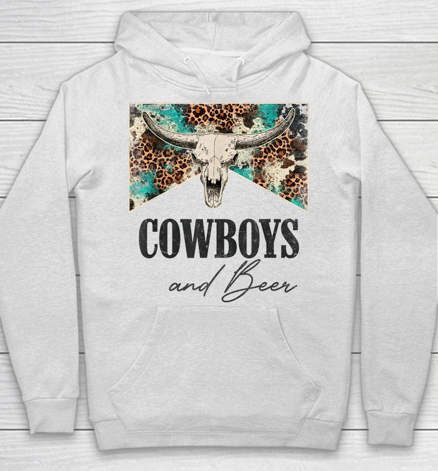 Retro Leopard Western Life Country Bull Skull Cowboys &Amp; Beer Hoodie