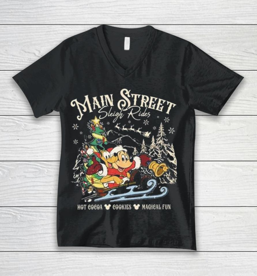 Retro Main Street Sleigh Rides Merry Christmas Unisex V-Neck T-Shirt
