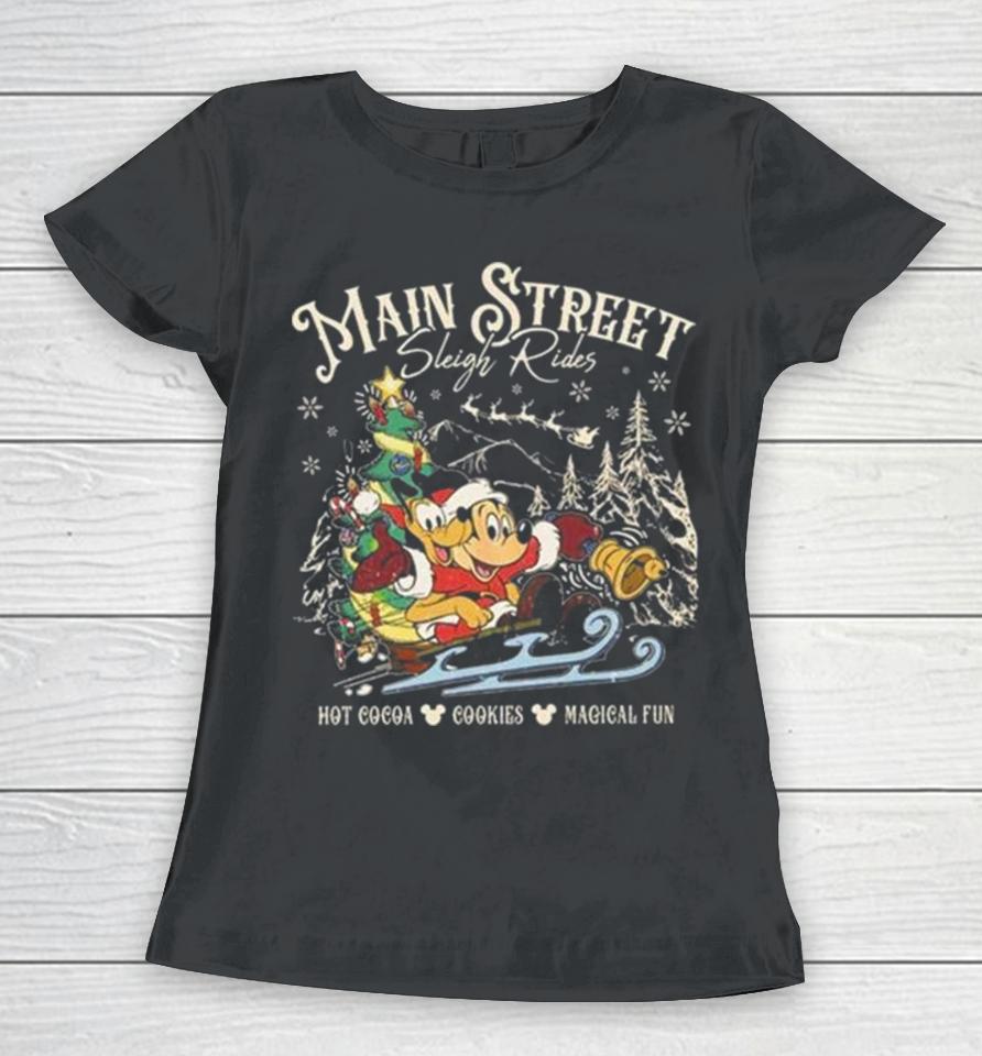 Retro Main Street Sleigh Rides Merry Christmas Women T-Shirt