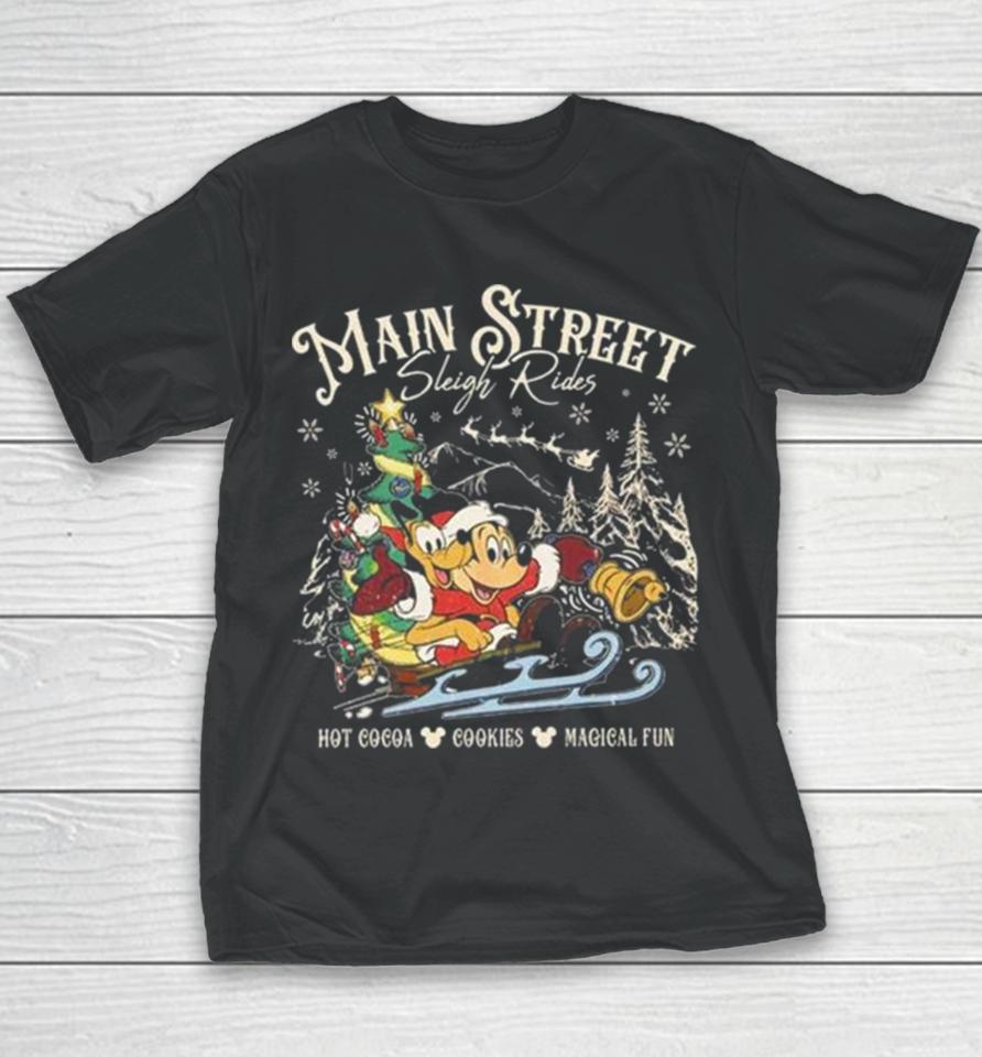 Retro Main Street Sleigh Rides Merry Christmas Youth T-Shirt
