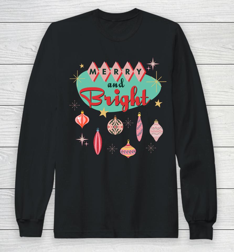 Retro Merry And Bright Mid-Century Modern Christmas Ornament Long Sleeve T-Shirt