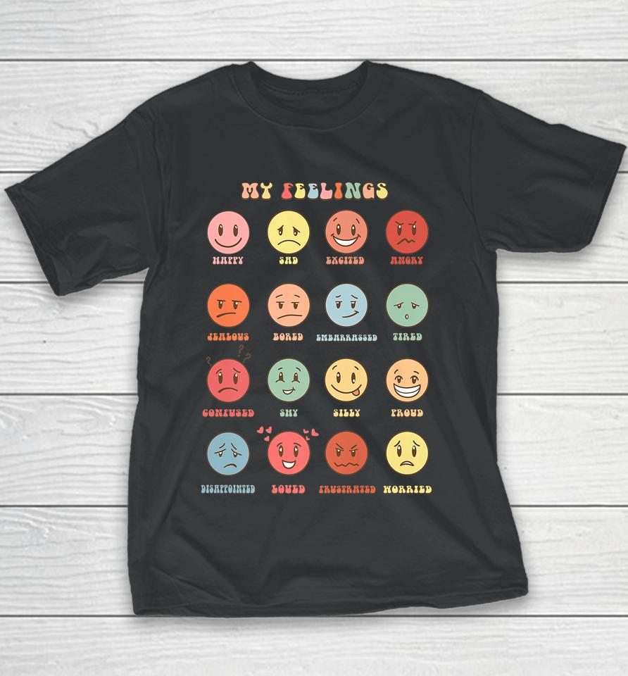 Retro My Feelings Emotion Faces Mental Health Matters Youth T-Shirt