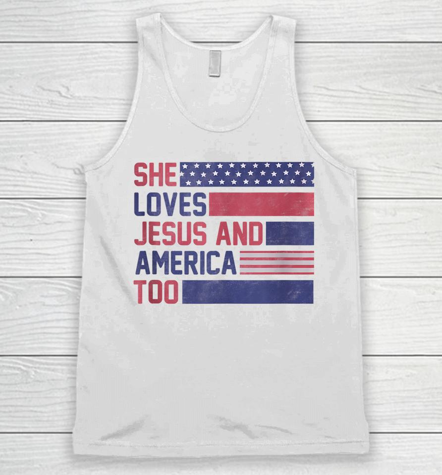 Retro She Loves Jesus And America Too 4Th Of July Usa Flag Unisex Tank Top