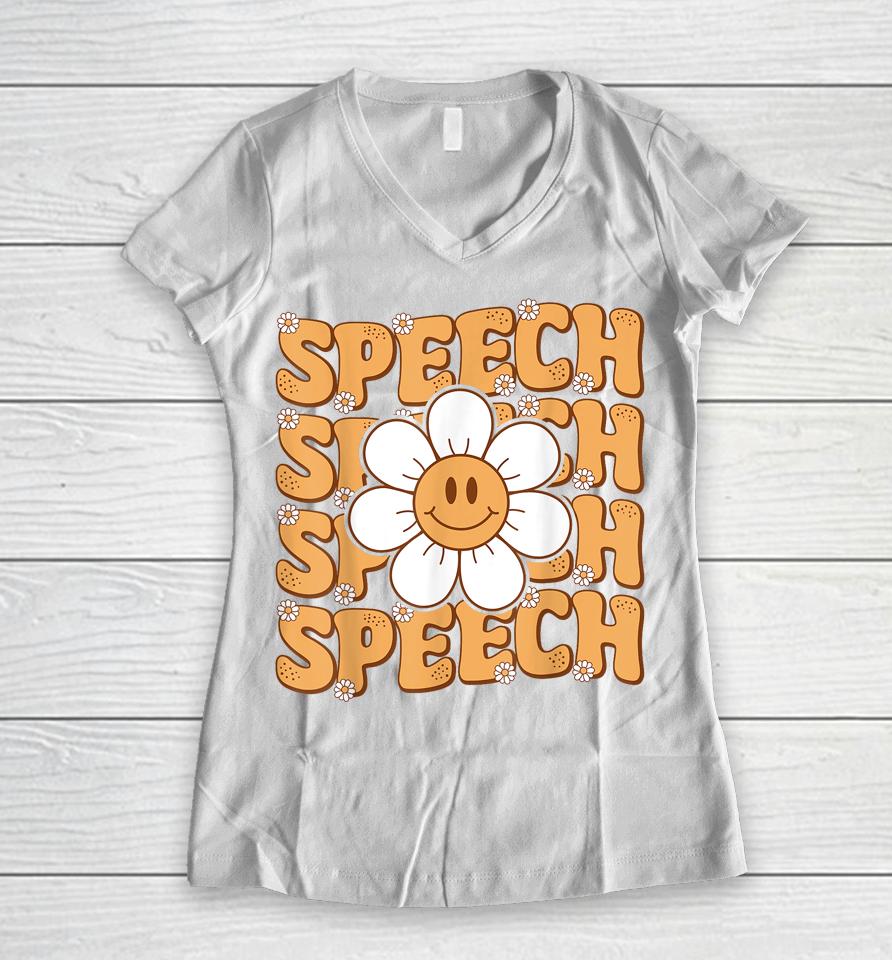 Retro Speech Therapy Speech Language Pathologist Therapist Women V-Neck T-Shirt